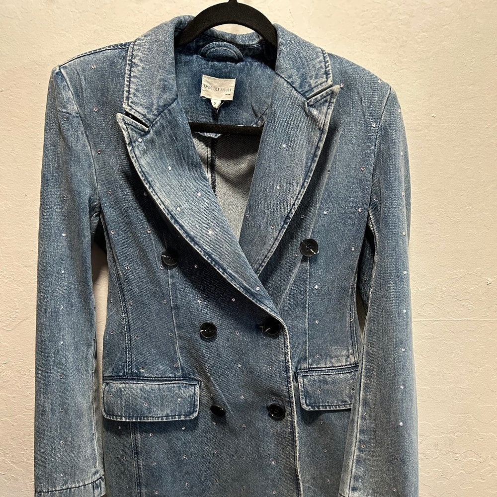Avec Les Filles Double Breasted Denim Blazer